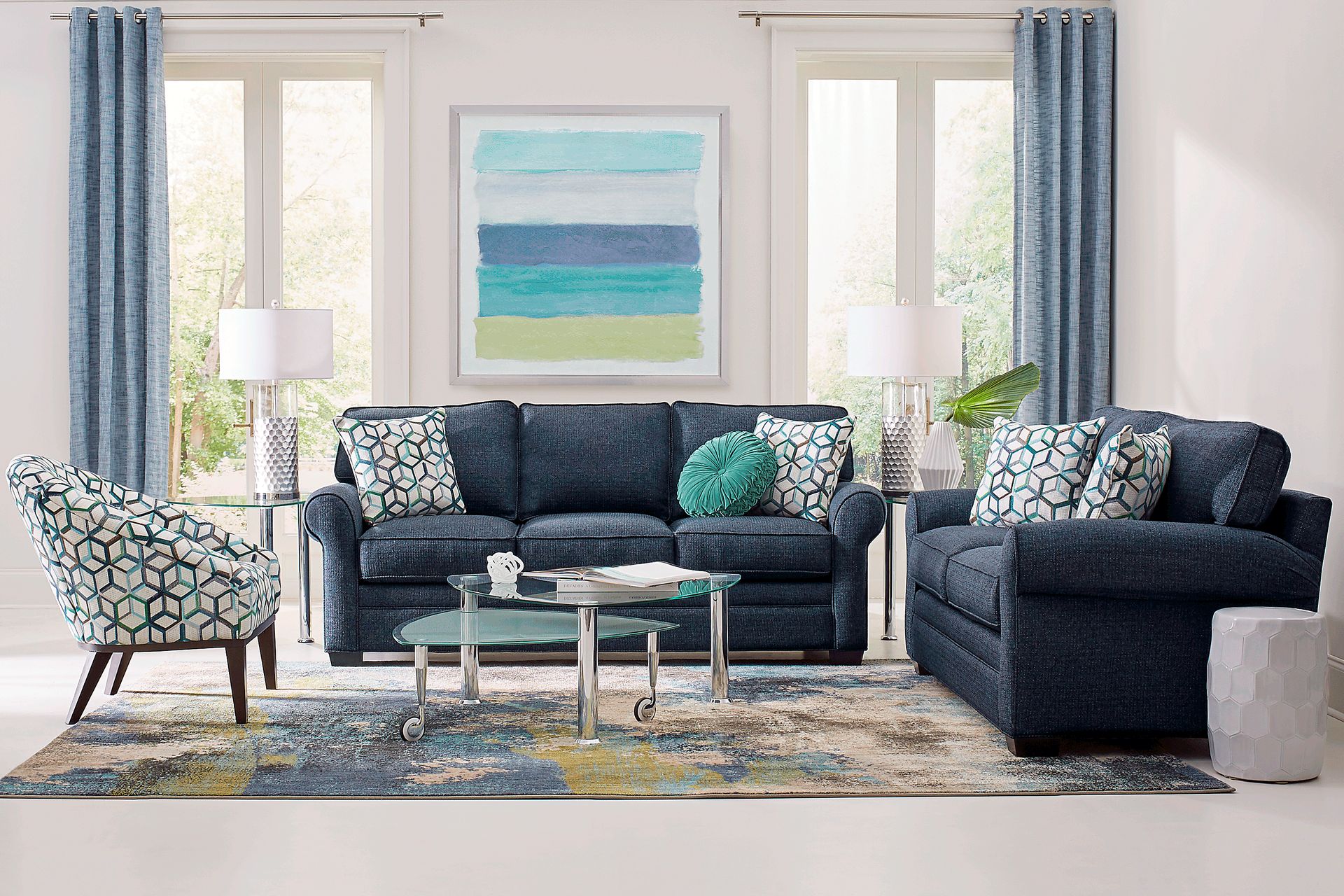 Bellingham Midnight Textured 7 Pc Living Room with Sleeper Sofa - Image 1