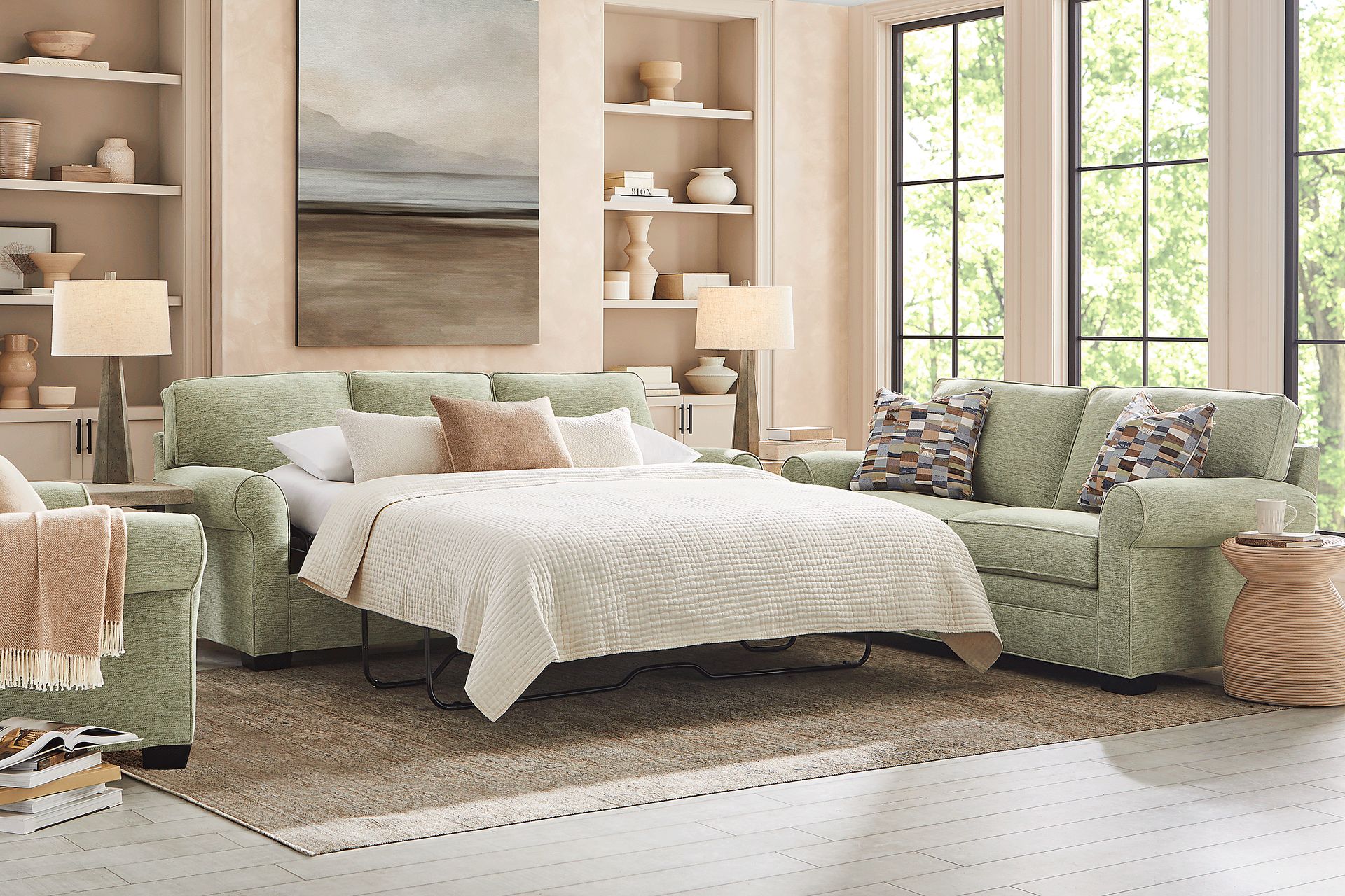 Bellingham Moss 7 Pc Living Room with Gel Foam Sleeper Sofa - Image 1