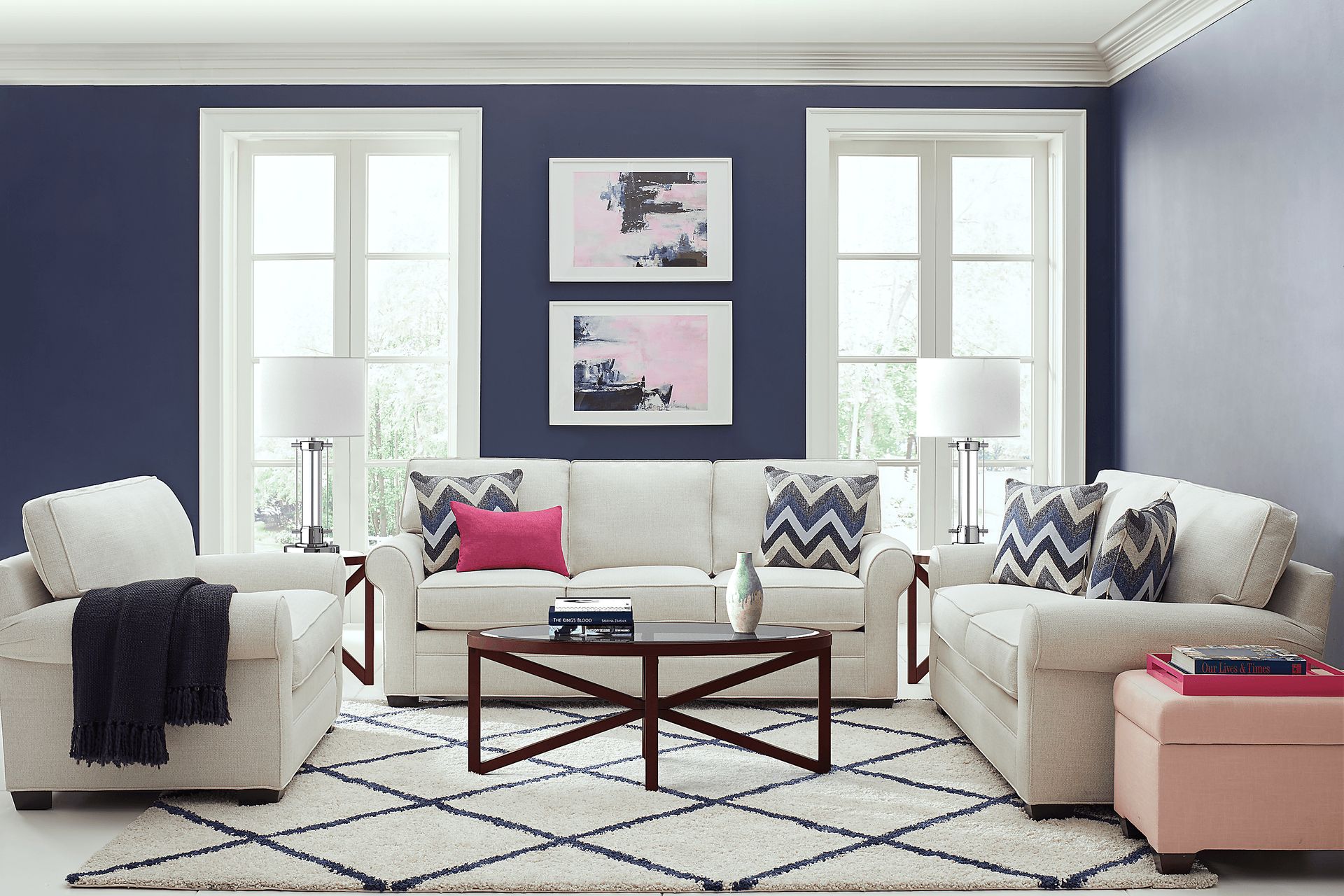 Bellingham Off-White Textured 7 Pc Living Room with Sleeper Sofa - Image 1