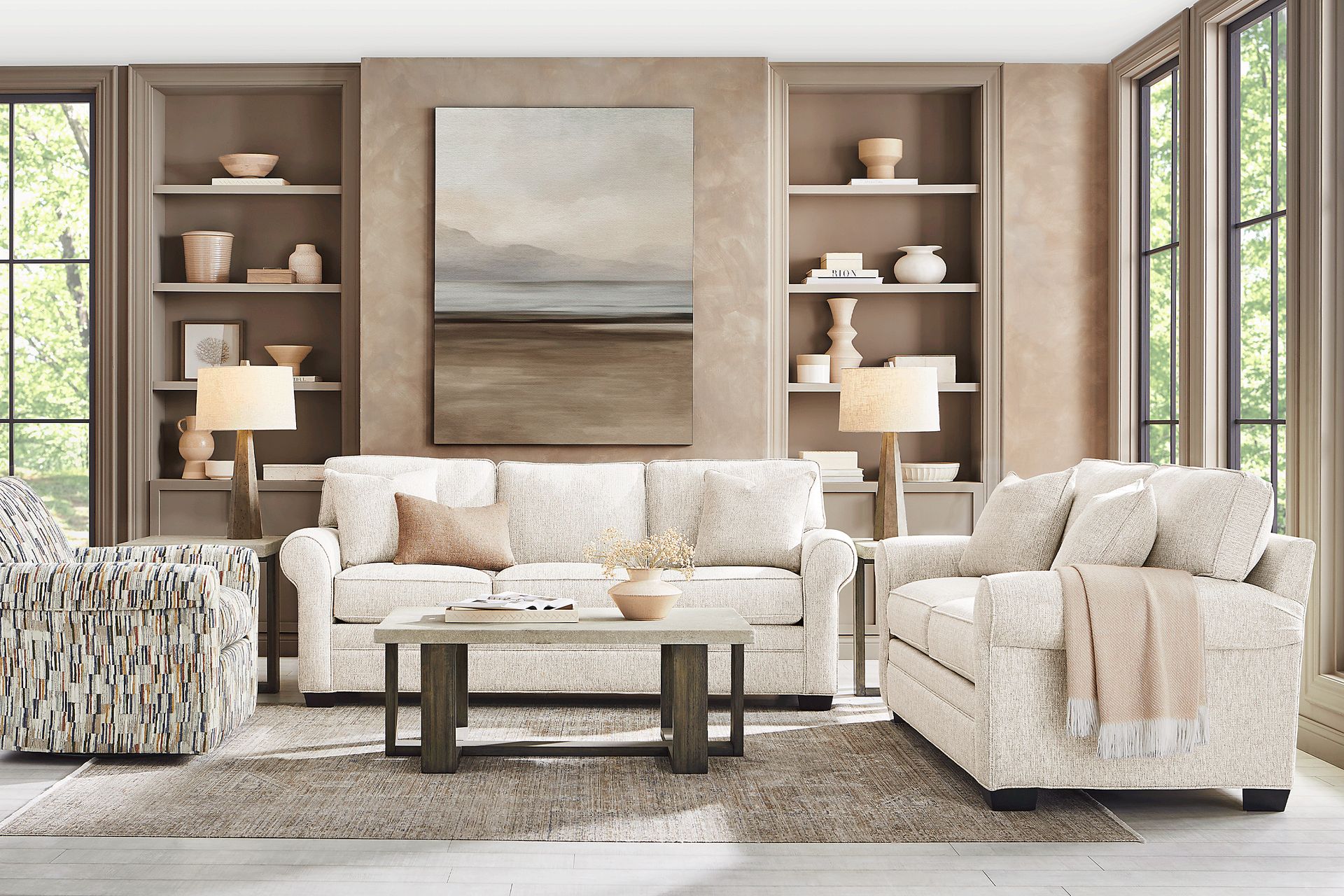 Bellingham Off-White Textured 8 Pc Living Room with Gel Foam Sleeper Sofa - Image 1