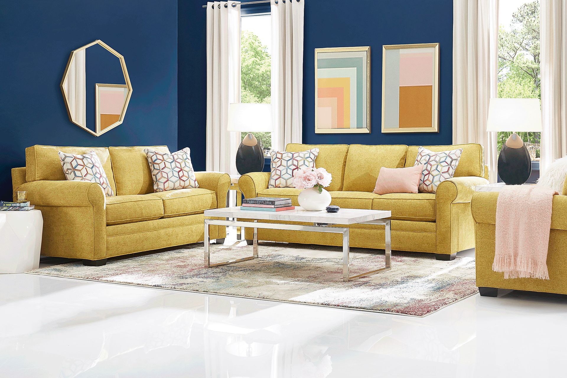 Bellingham Sunflower Textured Chenille 5 Pc Living Room - Image 1