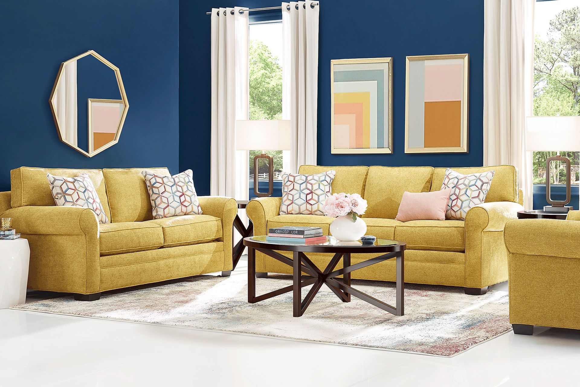 Bellingham Sunflower Textured Chenille 7 Pc Living Room w/Sleeper Sofa - Image 1