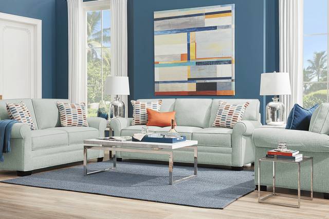 Bellingham Willow Green Textured 7 Pc Living Room with Sleeper Sofa - Thumbnail - Image 1