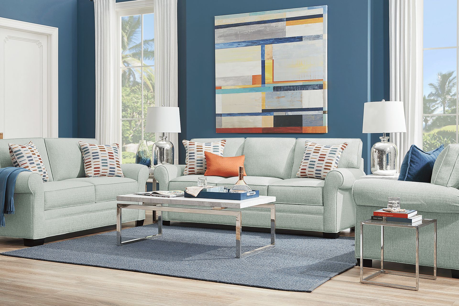 Bellingham Willow Green Textured 8 Pc Living Room - Image 1