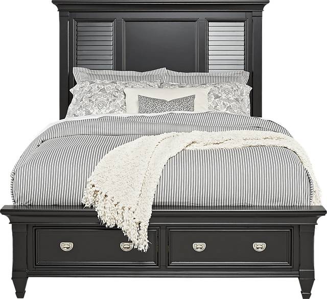 Belmar Black 3 Pc Queen Panel Bed with Storage - Thumbnail - Image 1