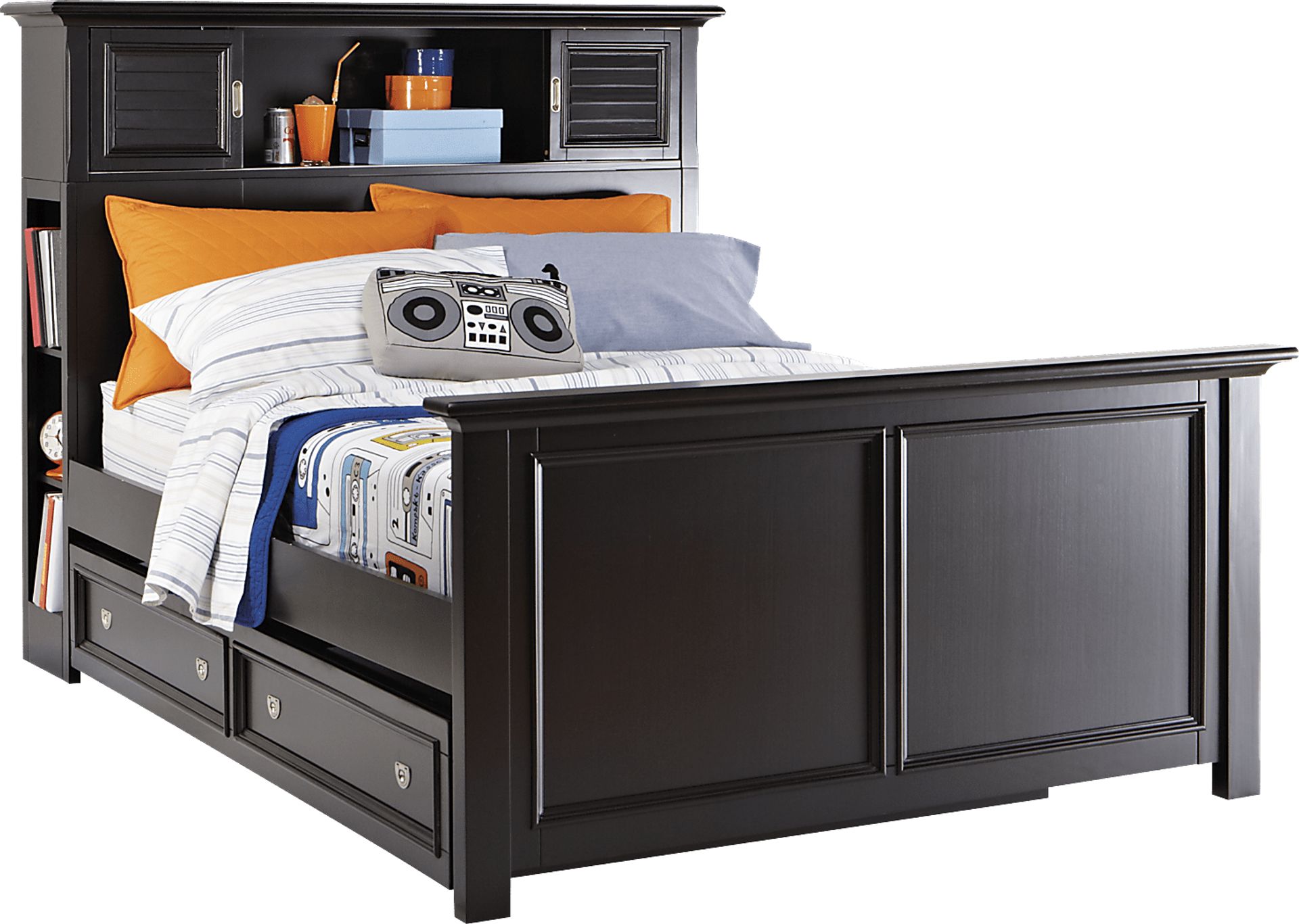 Belmar Black 4 Pc Full Bookcase Bed w/Trundle - Image 1