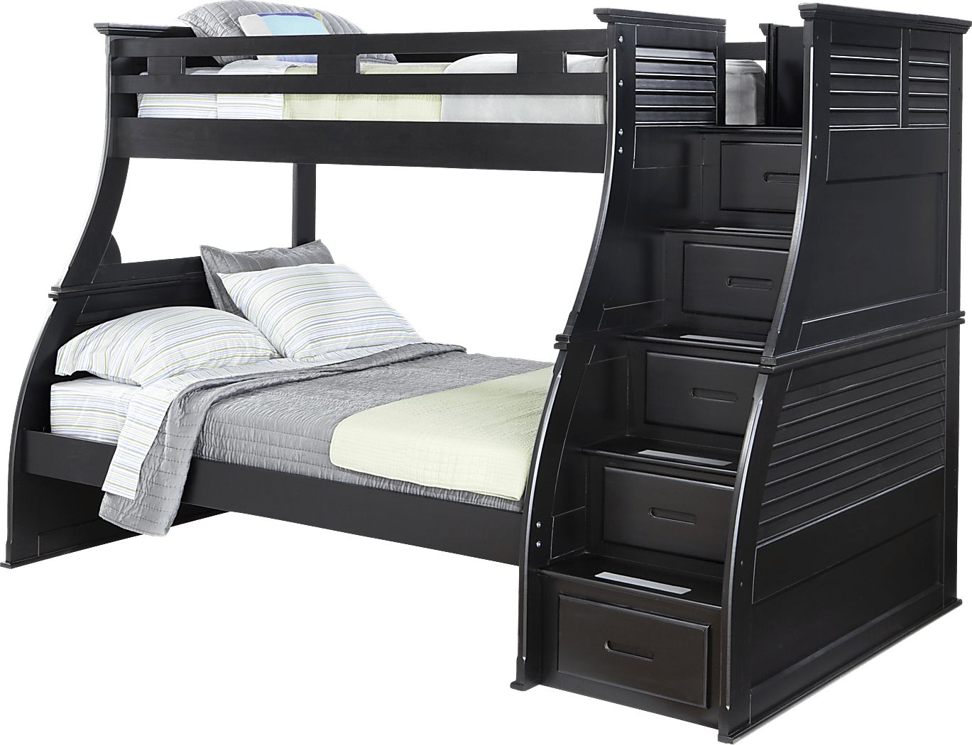 Alvantor-Twin-over-Twin-Bunk-  Twin/Full Black Bunk bed w. Drawers & Ortho Mattresses Included  display picture 1