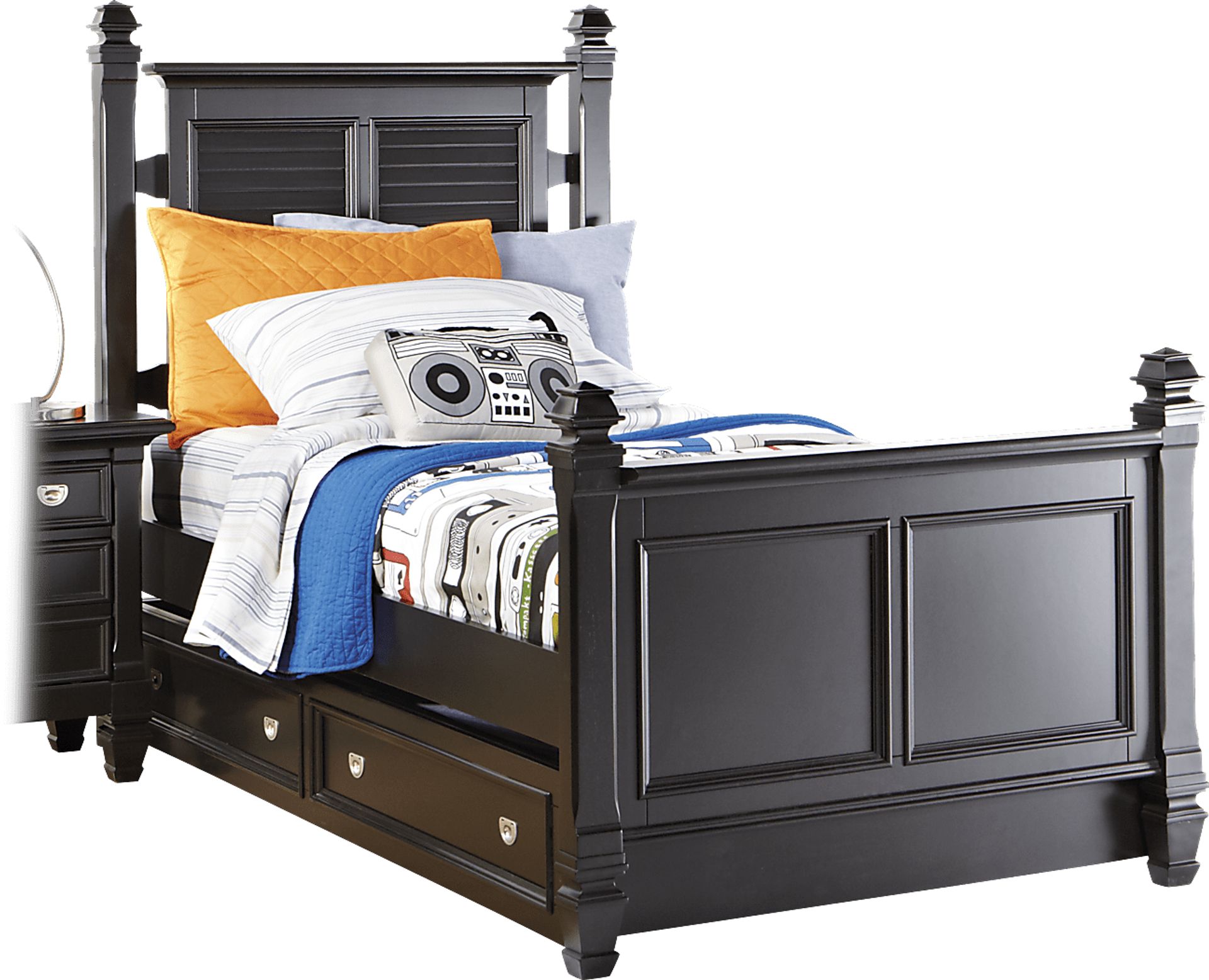 Belmar Black 4 Pc Twin Poster Bed w/Trundle - Image 1