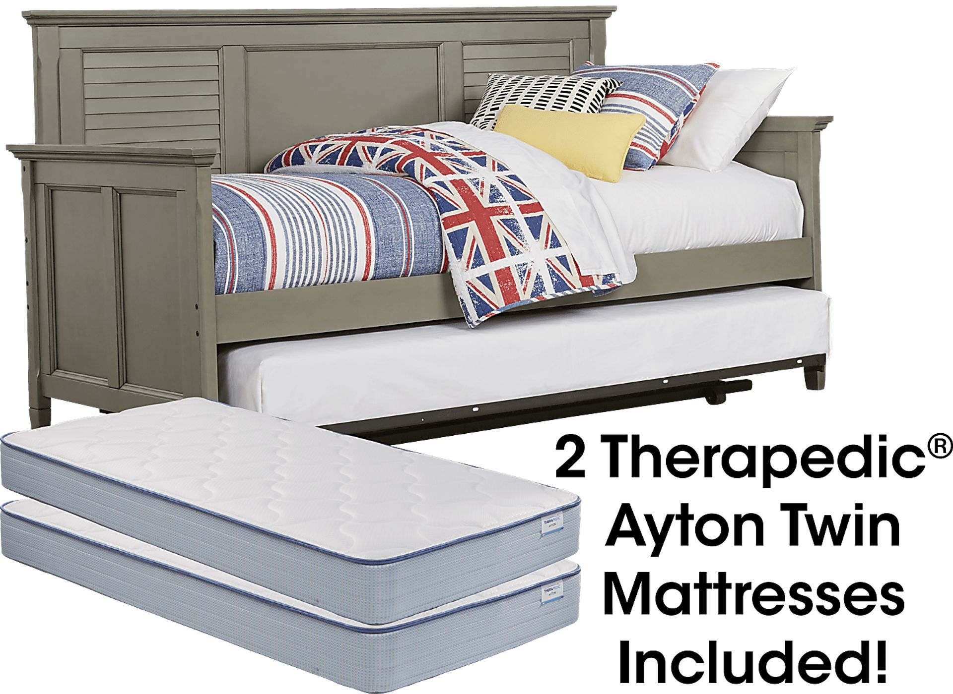 Belmar Gray Daybed with Trundle and 2 Mattresses - Image 1