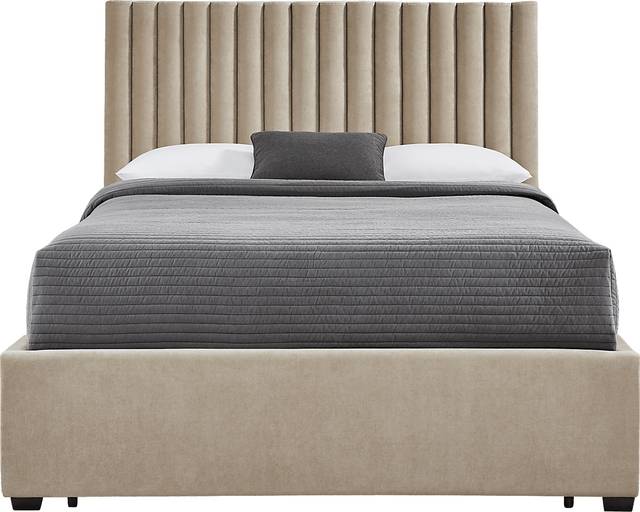 Belvedere Beige 3 Pc Queen Upholstered Storage Bed - Thumbnail - Image 1