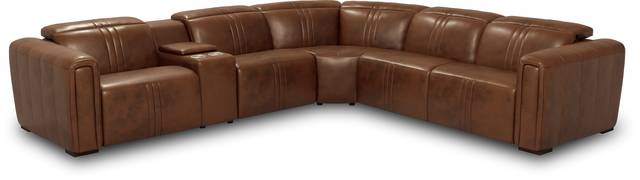 Bennett Valley Brown 6 Pc Leather Dual Power Reclining Sectional - Thumbnail - Image 1