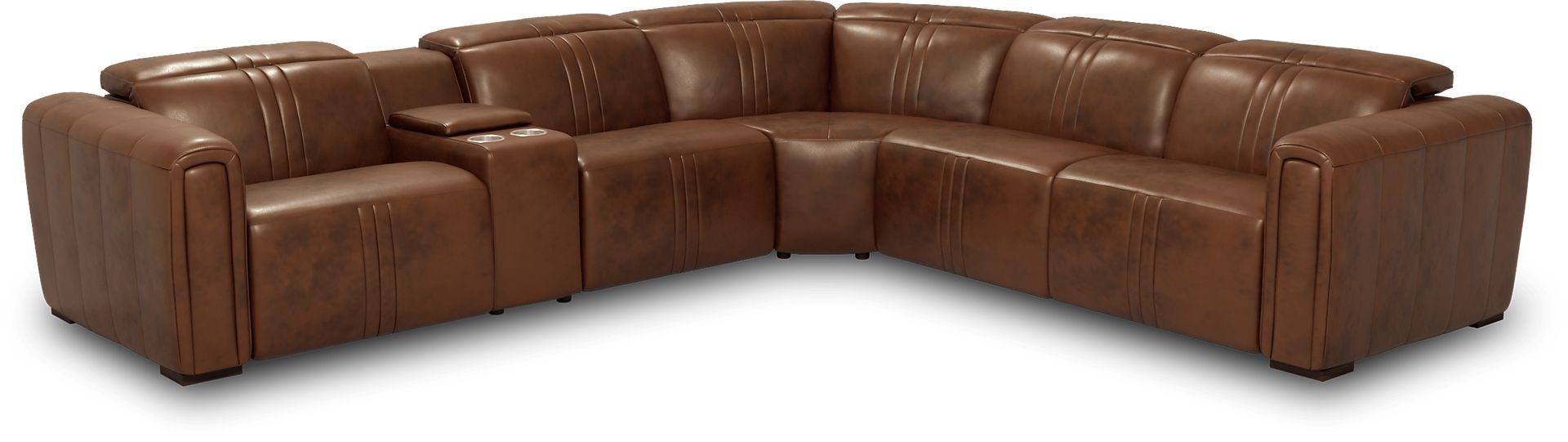Bennett Valley Brown 6 Pc Leather Dual Power Reclining Sectional - Image 1