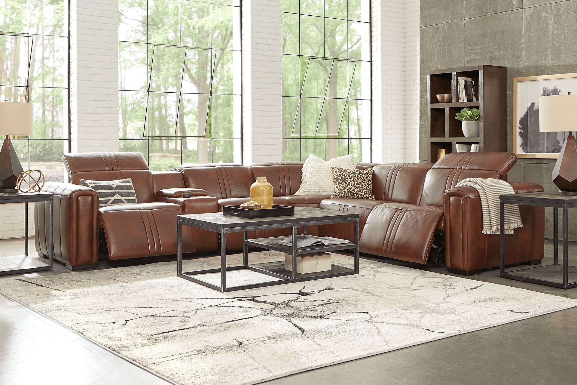 Bennett Valley Brown 6 Pc Leather Dual Power Reclining Sectional - Image 2