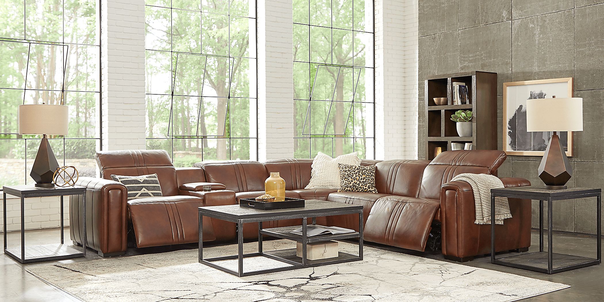 Bennett Valley Brown Leather 6 Pc Dual Power Reclining Sectional