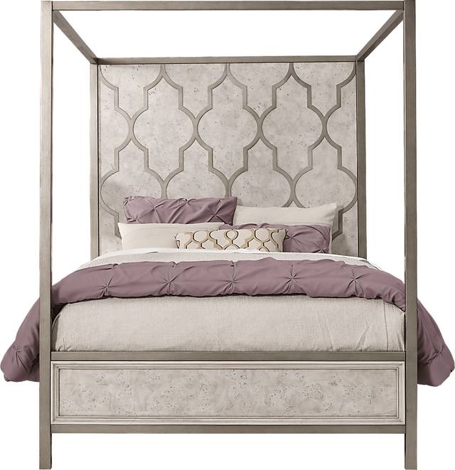 Bentley Hills Light Gray 4 Pc Queen Canopy Bed - Thumbnail - Image 1