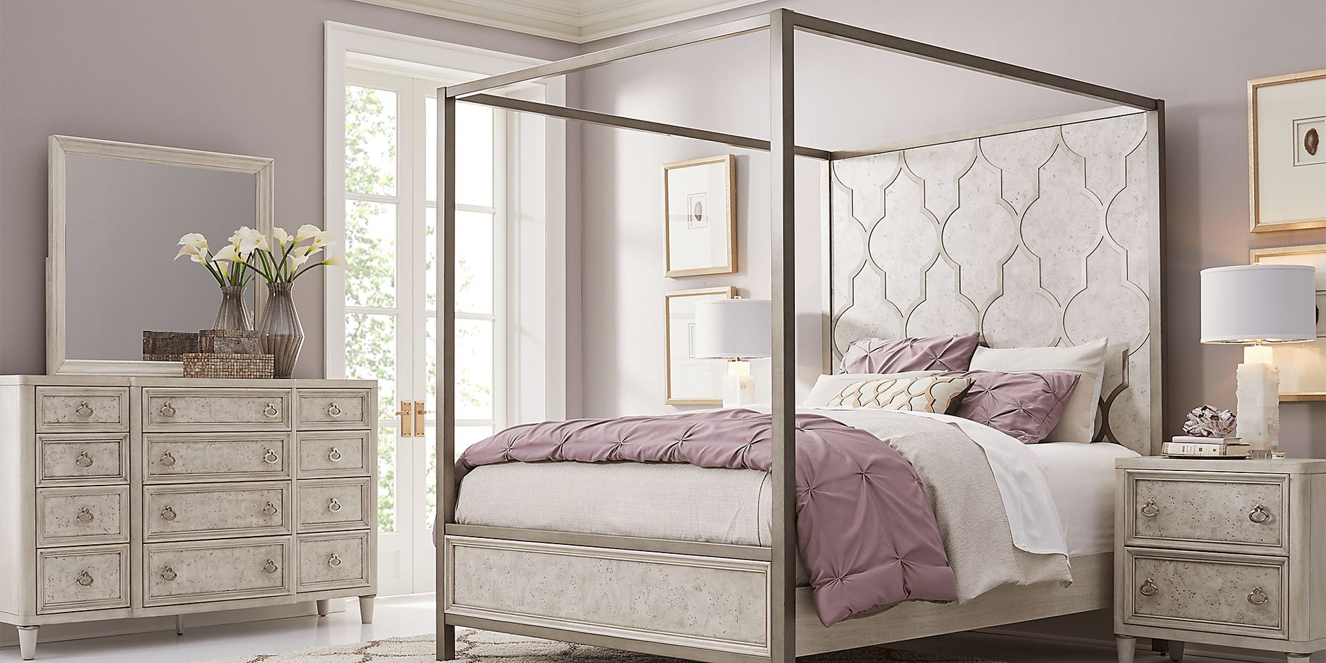 Bentley Hills Light Gray 8 Pc Queen Canopy Bedroom - Image 1