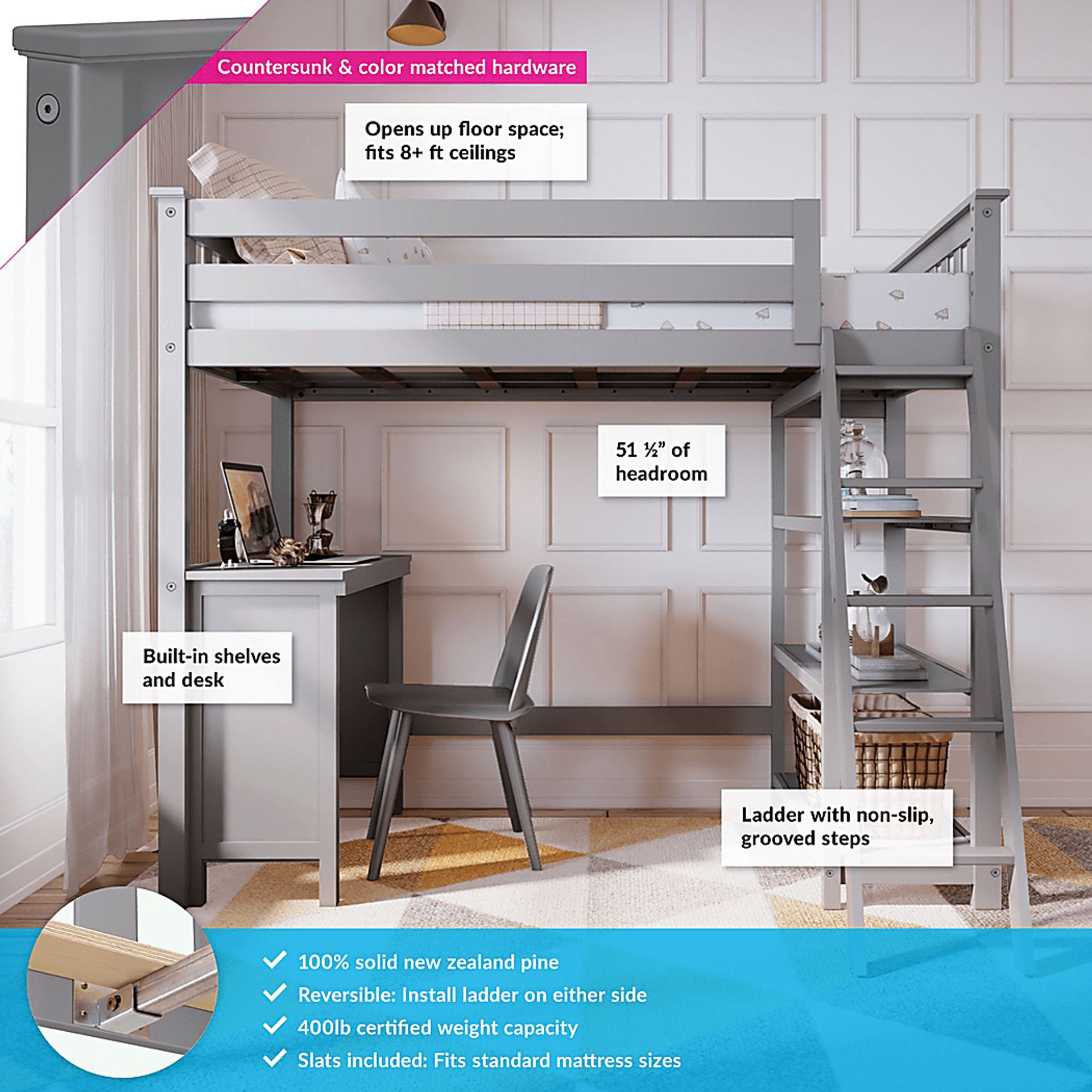 Kids Bentonbrook Gray Twin High Loft Bed - Image 2