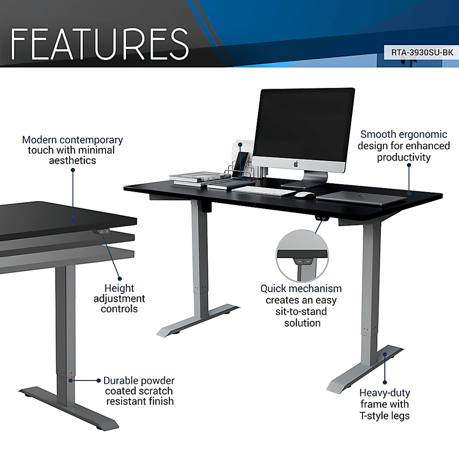Benwin Black Adjustable Desk - Image 3