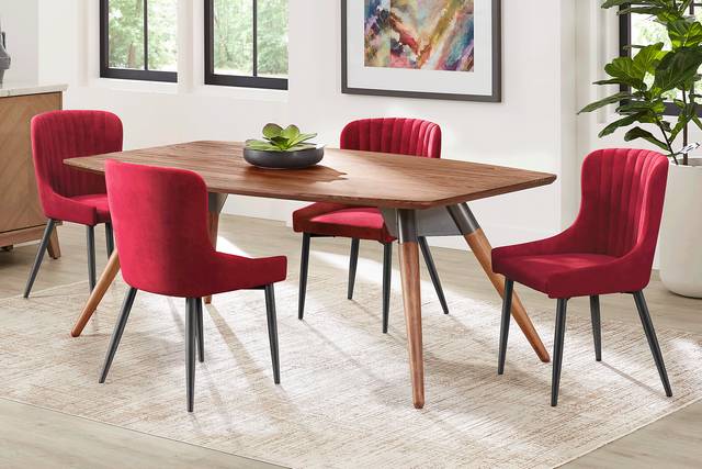 Bergen Boulevard Walnut 5 Pc Dining Room with Bordeaux Chairs - Thumbnail - Image 1