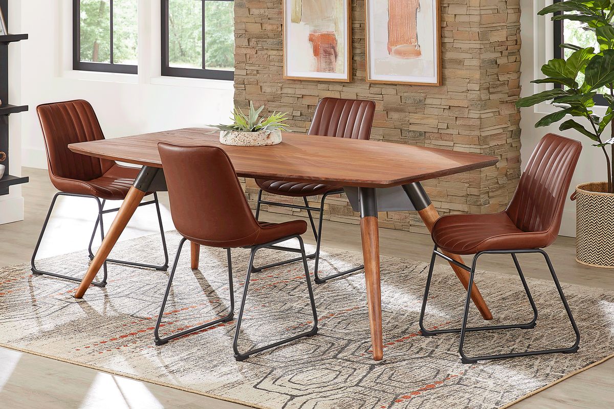 Bergen Boulevard 5 Pc Walnut Dark Wood Brown Dining Room Set With ...