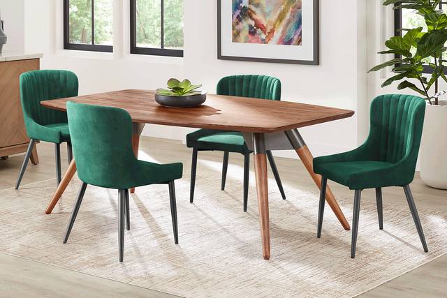 Bergen Boulevard Walnut 5 Pc Dining Room with Emerald Chairs - Thumbnail - Image 1