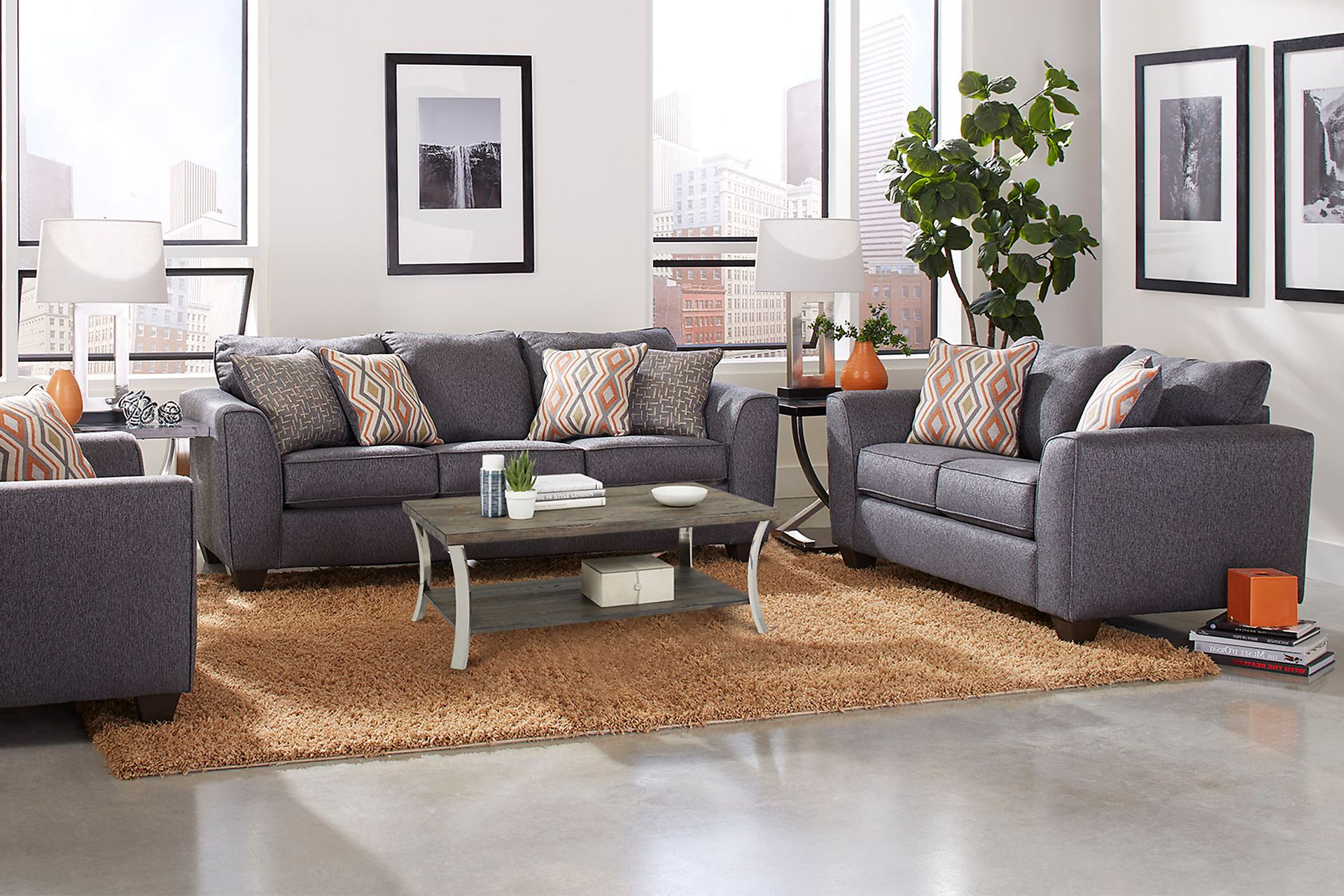 Berkeley Terrace Gray 7 Pc Living Room with Gel Foam Sleeper Sofa - Image 1