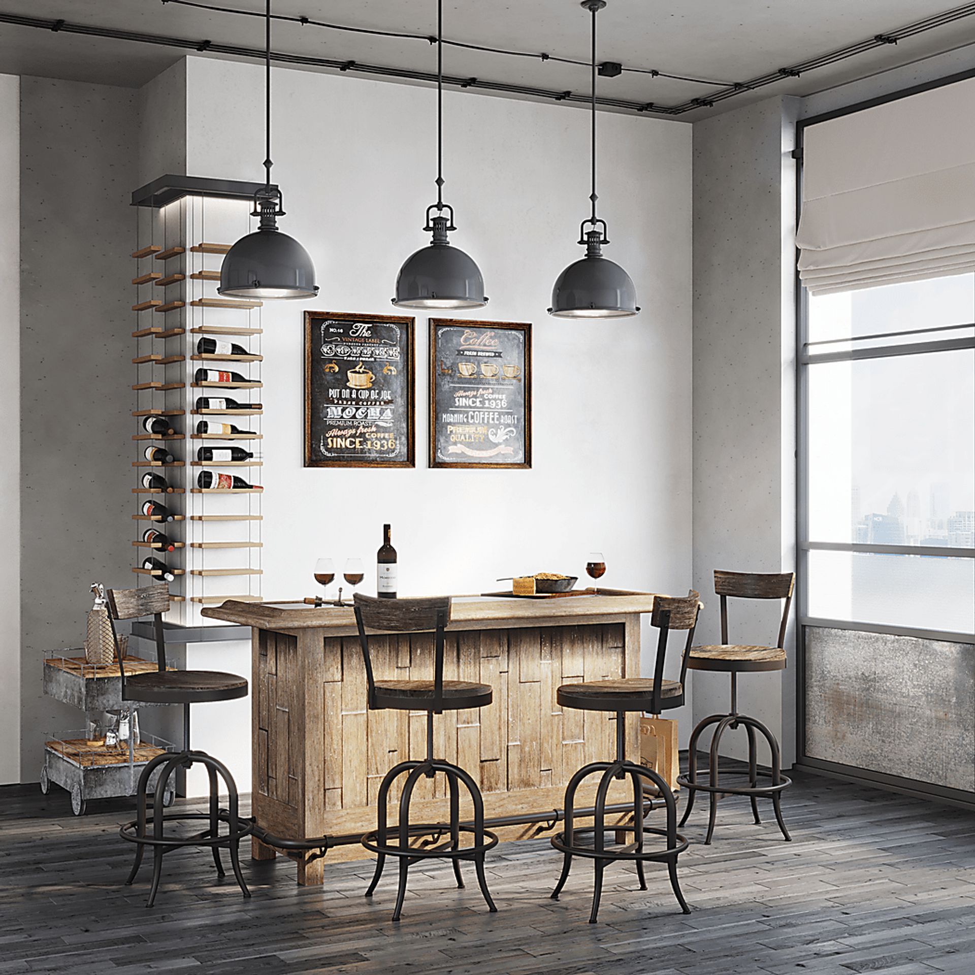 Berkman Brown Bar With 4 Barstools - Image 1