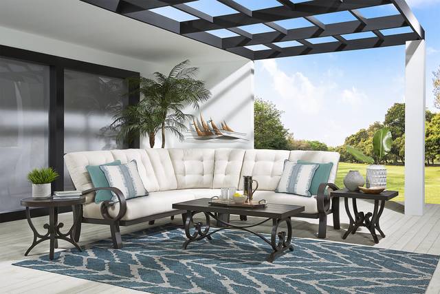 Bermuda Bay Aged Bronze 3 Pc Outdoor Sectional with Parchment Cushions - Thumbnail - Image 2
