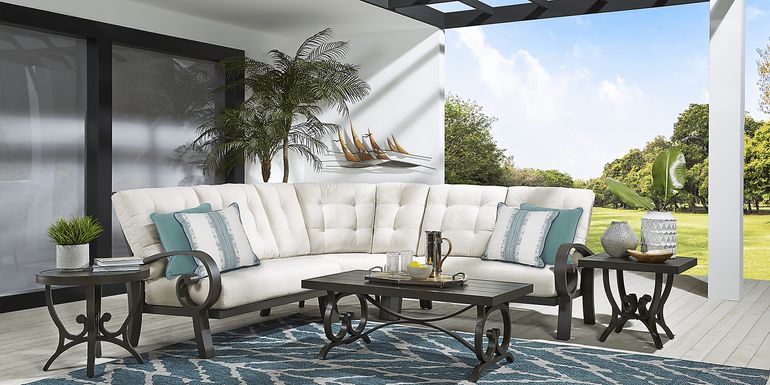 Bermuda Bay Aged Bronze 3 Pc Outdoor Sectional with Parchment Cushions