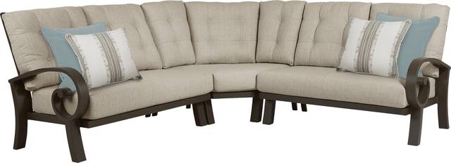 Bermuda Bay Aged Bronze 3 Pc Outdoor Sectional with Pebble Cushions - Thumbnail - Image 1