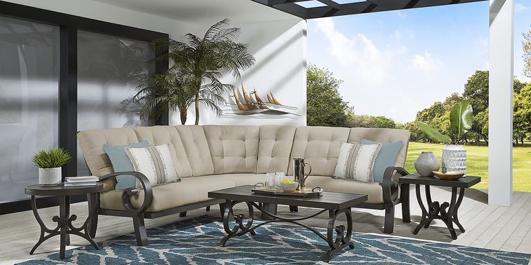 Bermuda Bay Aged Bronze 3 Pc Outdoor Sectional with Pebble Cushions