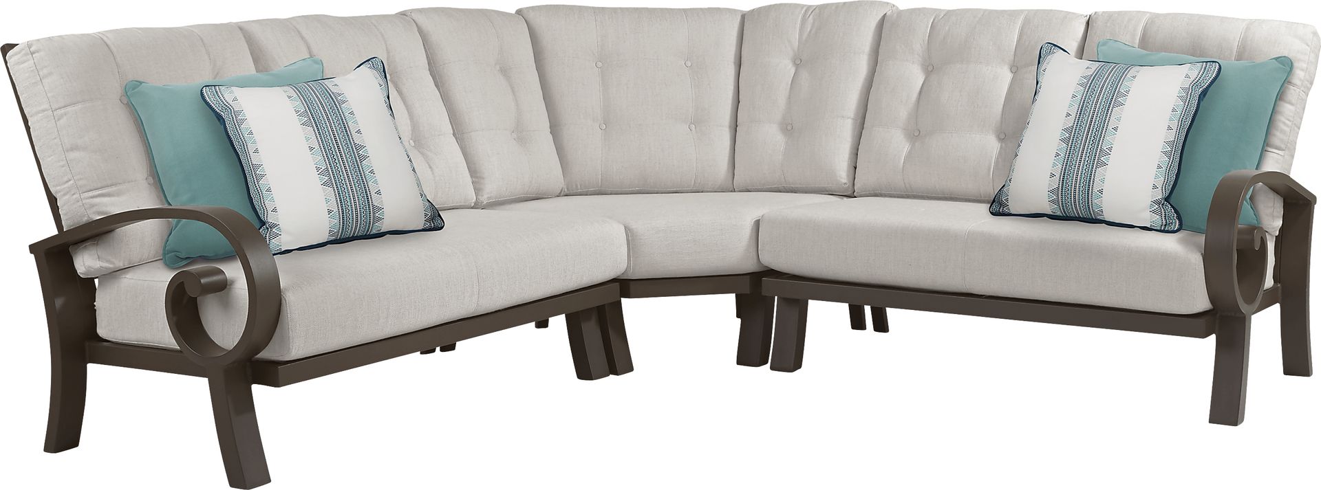 Bermuda Bay Aged Bronze 3 Pc Outdoor Sectional with Rollo Linen Cushions - Image 1