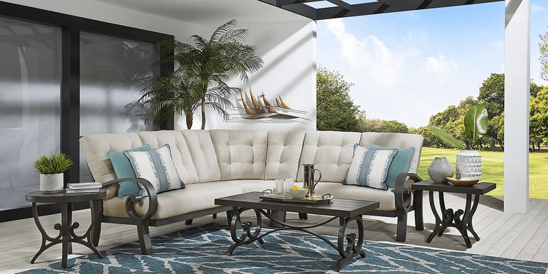 Bermuda Bay Aged Bronze 3 Pc Outdoor Sectional with Rollo Linen Cushions