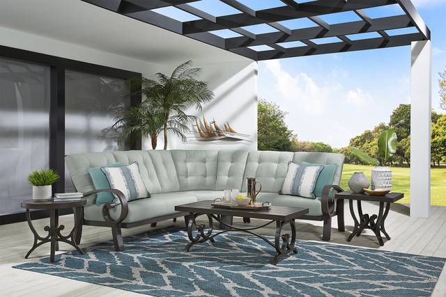 Bermuda Bay Aged Bronze 3 Pc Outdoor Sectional with Seafoam Cushions - Thumbnail - Image 2