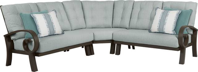 Bermuda Bay Aged Bronze 3 Pc Outdoor Sectional with Seafoam Cushions - Thumbnail - Image 1