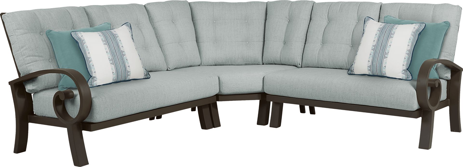 Bermuda Bay Aged Bronze 3 Pc Outdoor Sectional with Seafoam Cushions - Image 1