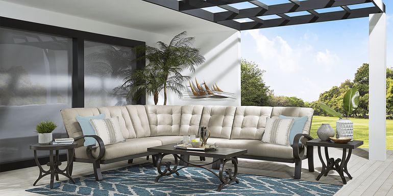 Bermuda Bay Aged Bronze 4 Pc Outdoor Sectional with Beige Cushions