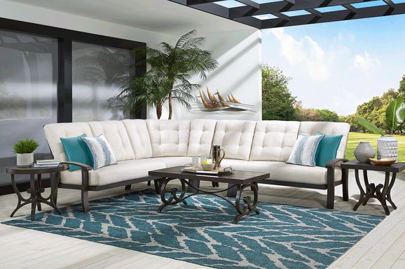 Bermuda Bay Aged Bronze 4 Pc Outdoor Sectional with Parchment Cushions