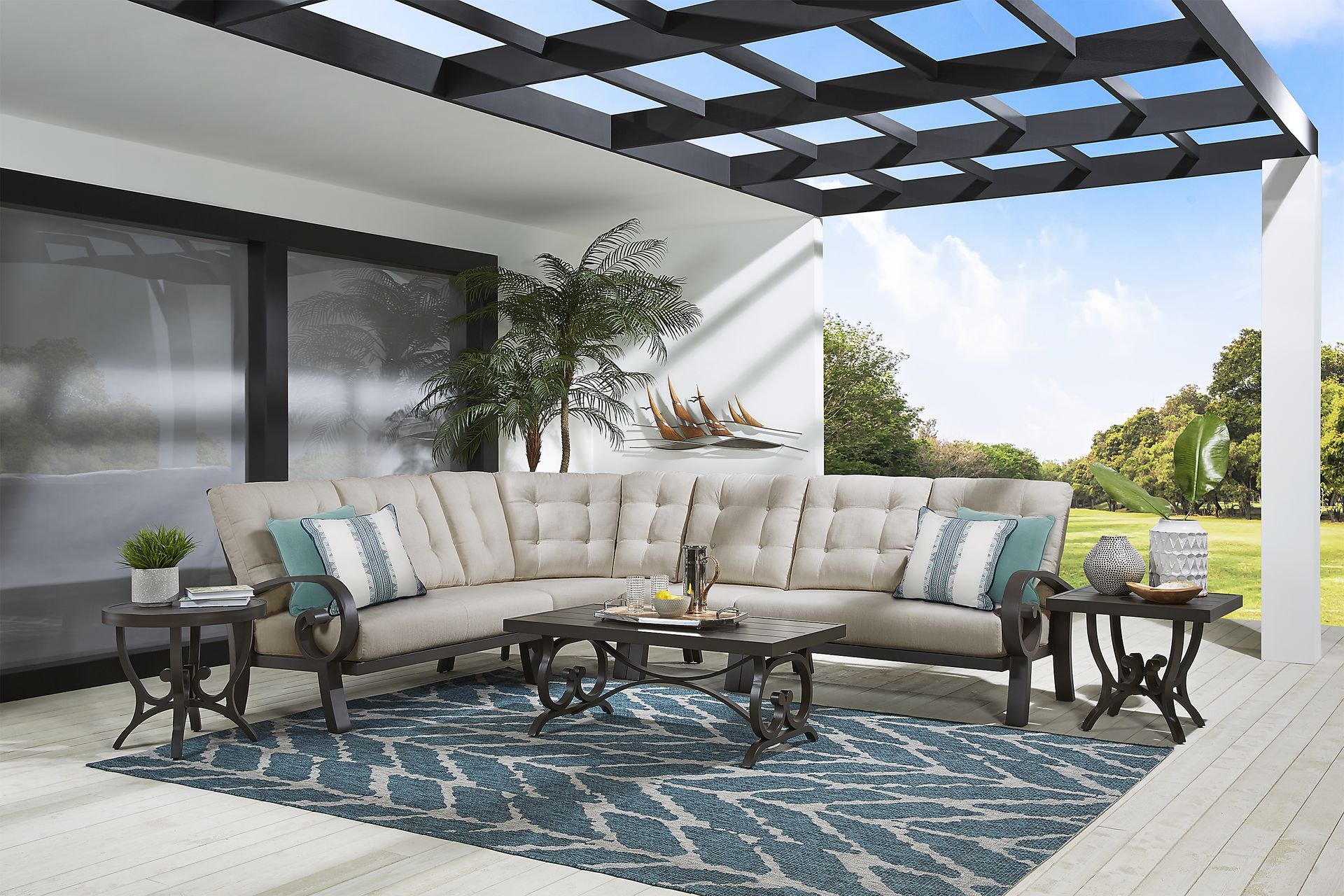 Bermuda Bay Aged Bronze 4 Pc Outdoor Sectional with Rollo Linen Cushions - Image 2