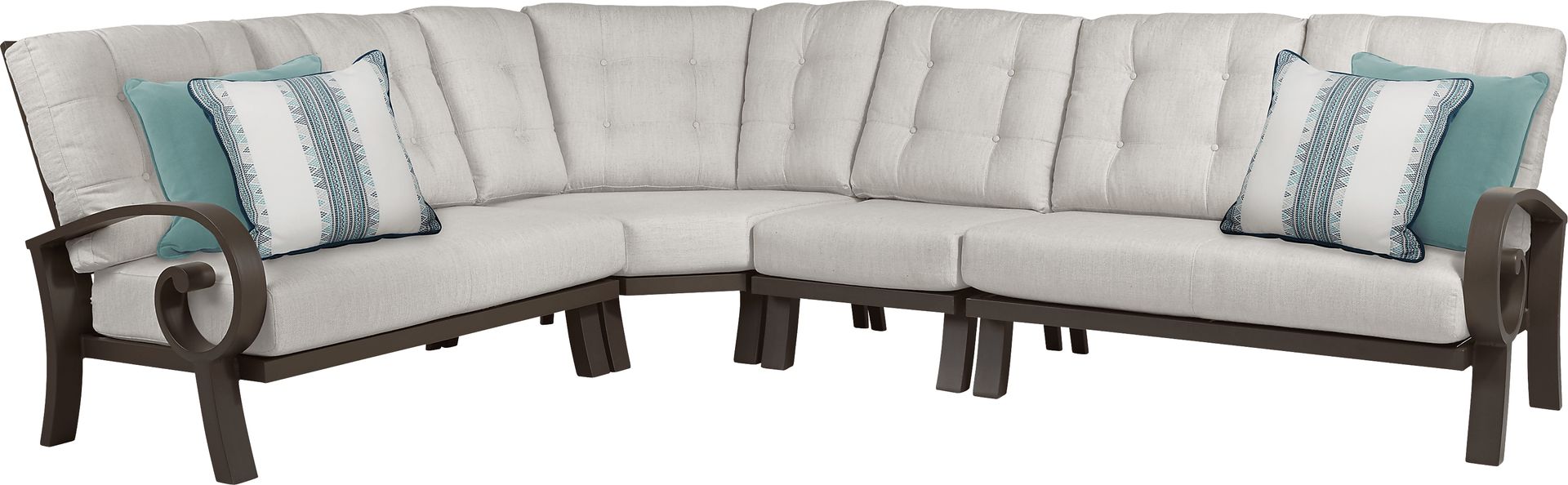Bermuda Bay Aged Bronze 4 Pc Outdoor Sectional with Rollo Linen Cushions - Image 1