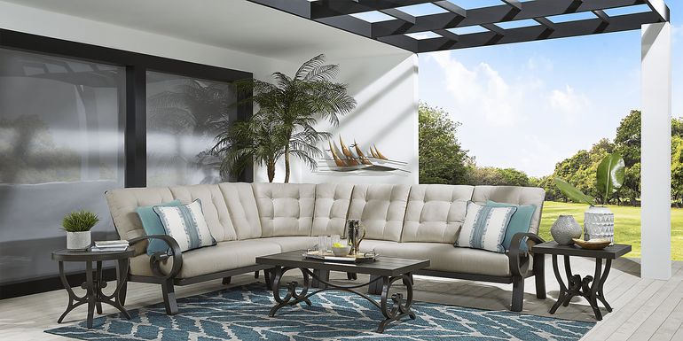 Bermuda Bay Aged Bronze 4 Pc Outdoor Sectional with Rollo Linen Cushions
