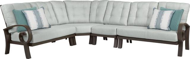 Bermuda Bay Aged Bronze 4 Pc Outdoor Sectional with Rollo Seafoam Cushions - Thumbnail - Image 1