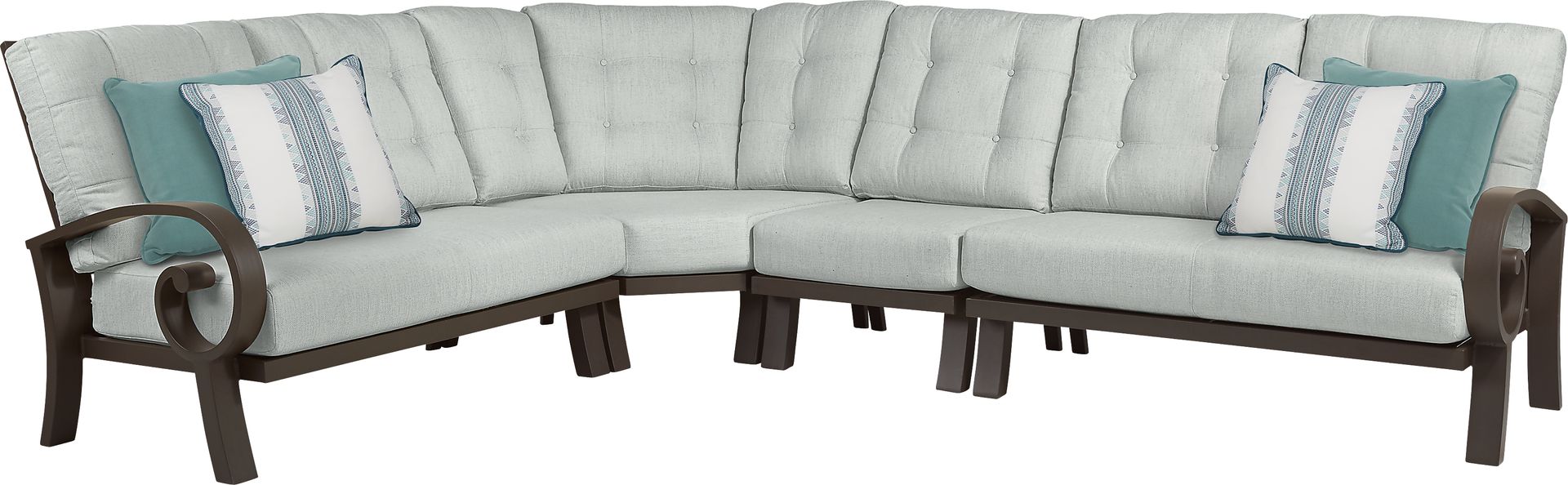 Bermuda Bay Aged Bronze 4 Pc Outdoor Sectional with Rollo Seafoam Cushions - Image 1
