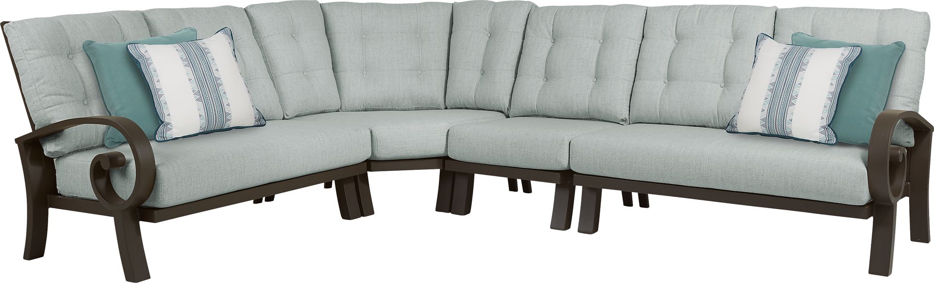Bermuda Bay Aged Bronze 4 Pc Outdoor Sectional with Seafoam Cushions - Image 1