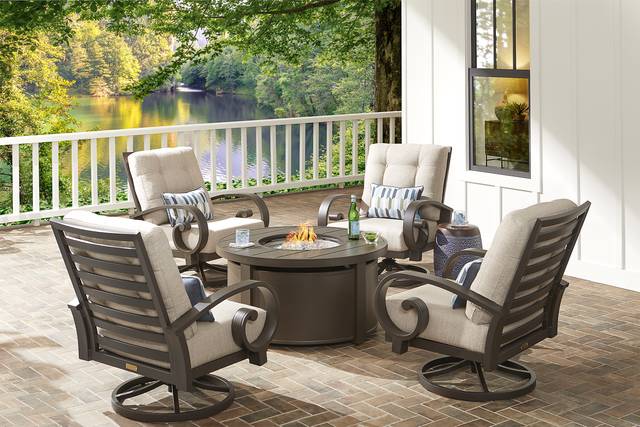 Bermuda Bay Aged Bronze Outdoor Swivel Chair with Rollo Linen Cushions - Thumbnail - Image 2