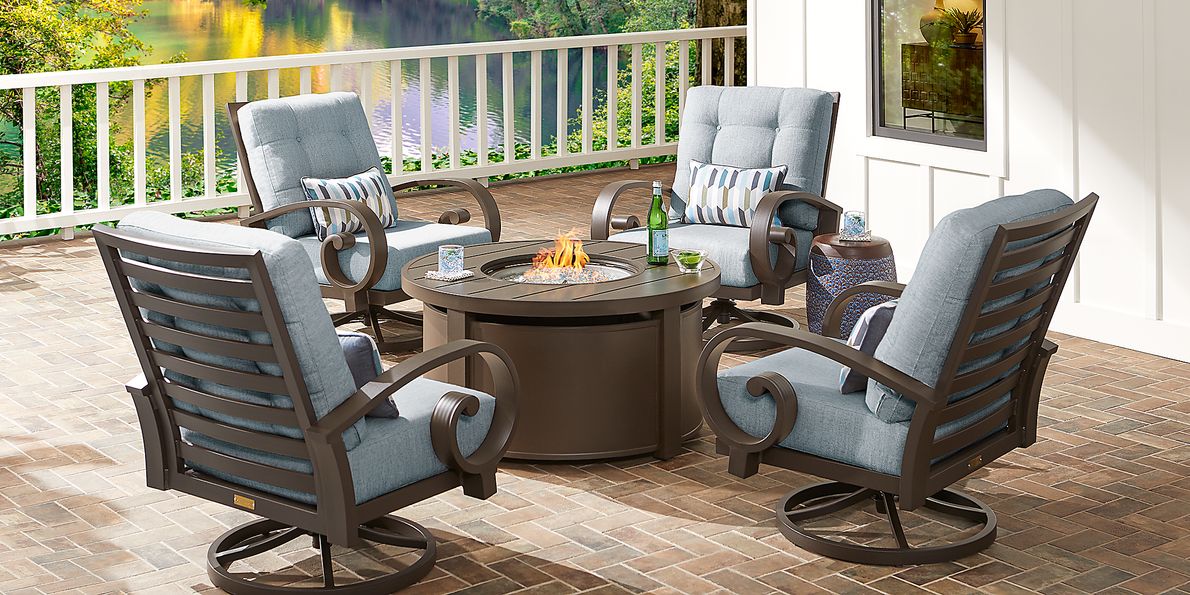 Bermuda Bay Aged Bronze 5 Pc Outdoor Fire Pit Seating Set with Mist Cushions