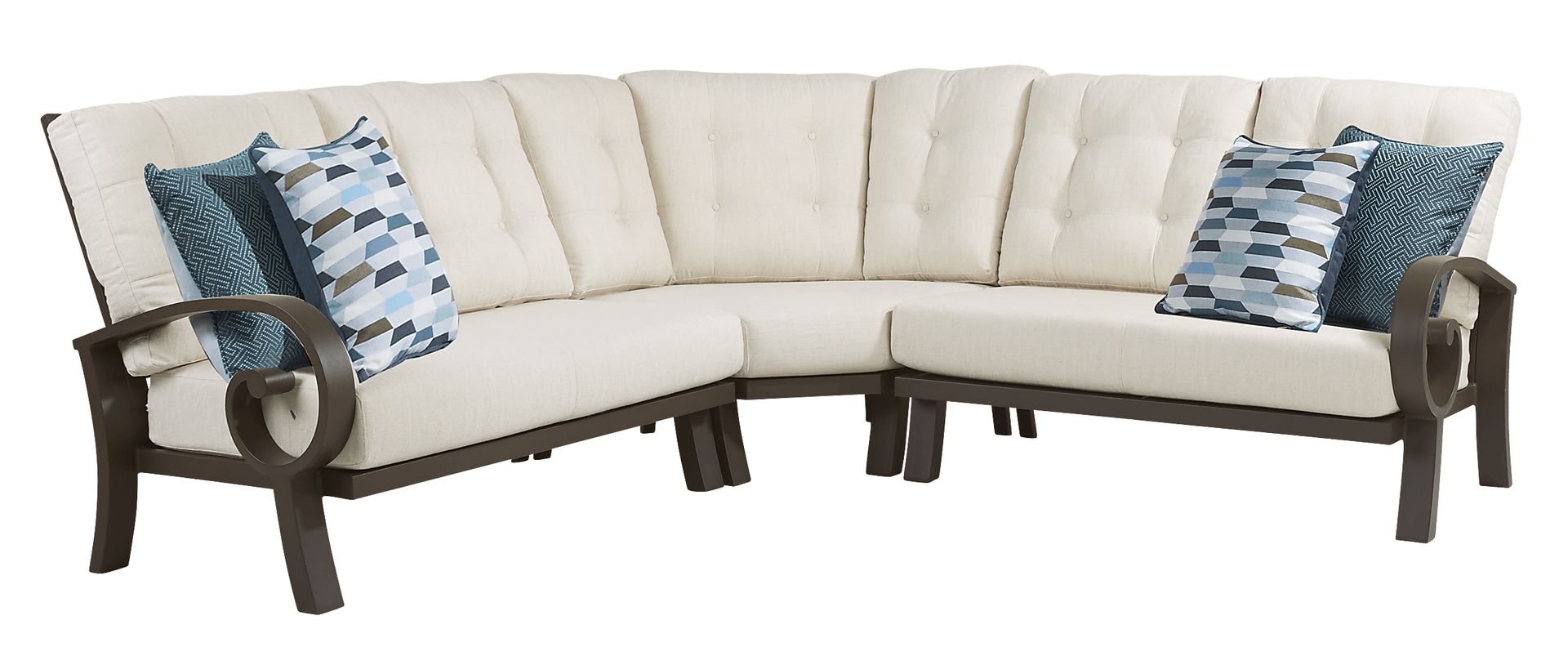 Bermuda Bay Aged Bronze Outdoor 3 Pc Sectional with Parchment Cushions - Image 1