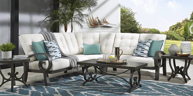 Bermuda Bay Aged Bronze Outdoor 3 Pc Sectional with Parchment Cushions - Thumbnail - Image 2