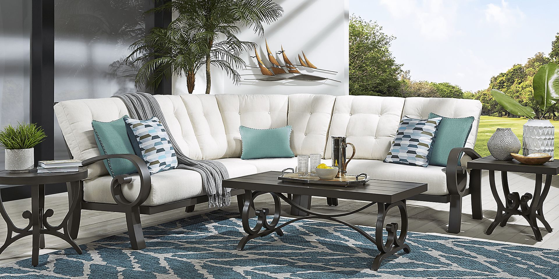 Bermuda Bay Aged Bronze Outdoor 3 Pc Sectional with Parchment Cushions - Image 2