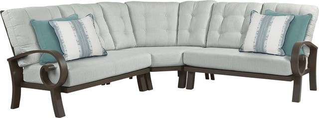 Bermuda Bay Aged Bronze 3 Pc Outdoor Sectional with Rollo Seafoam Cushions - Thumbnail - Image 1